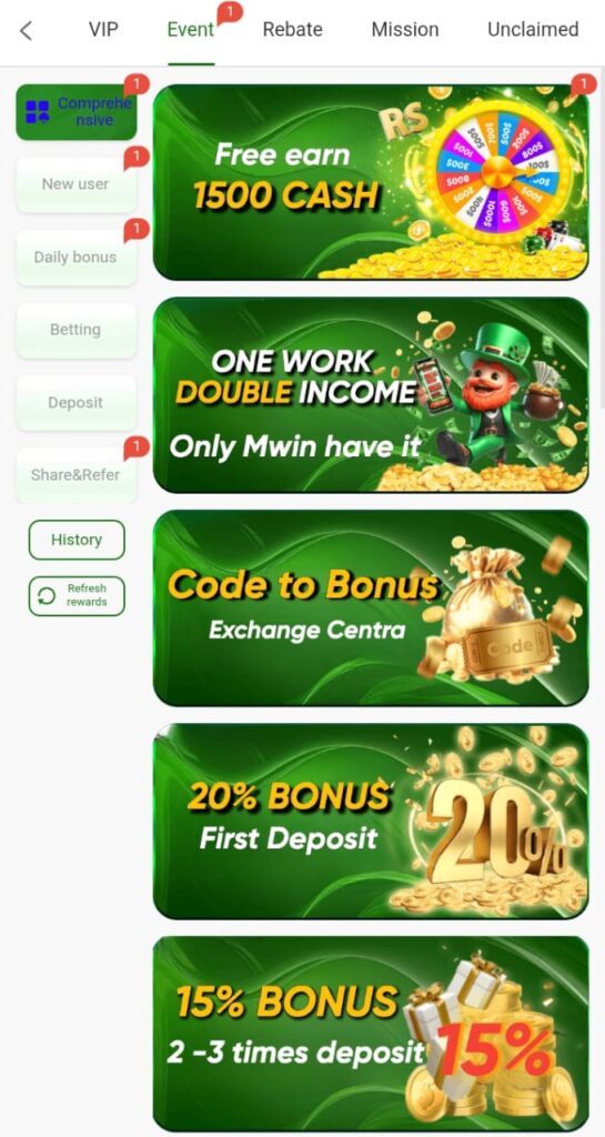 mwin game bonuses image